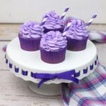 A tray of grape soda cupcakes.