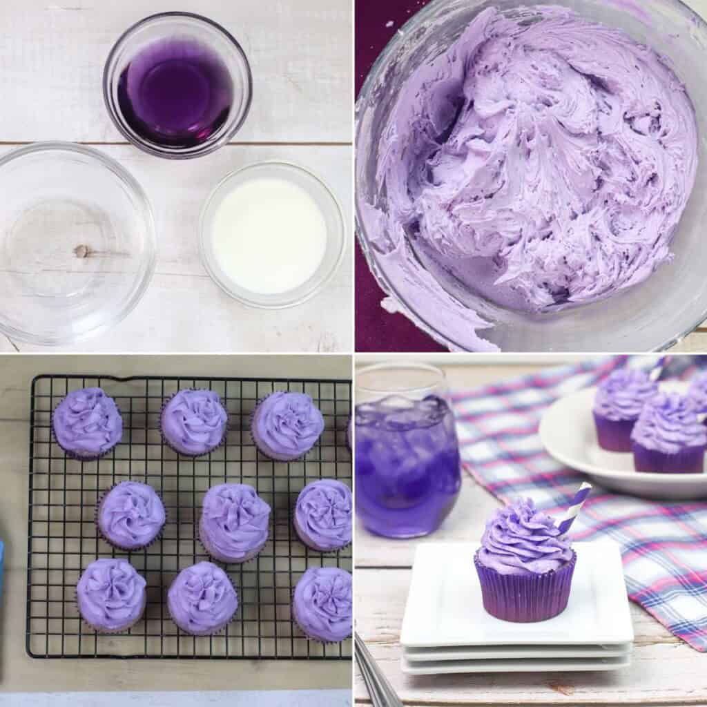 Whipping up the icing and decorating the cupcakes.