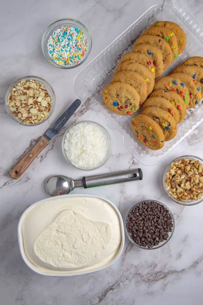 A platter of cookies, ice cream and treats.