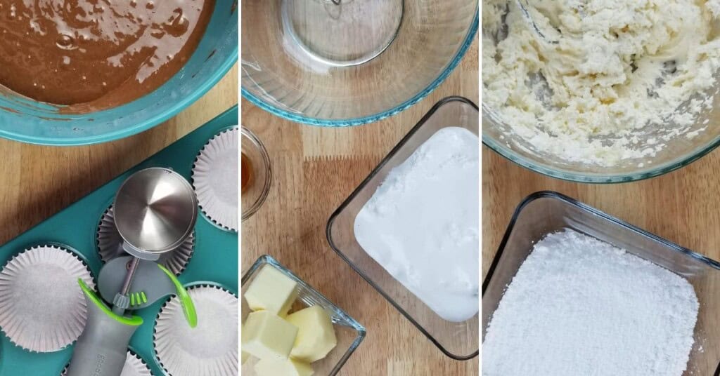 All the steps to make the mickey mouse cupcakes.