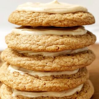 spice cake mix cookies with maple brown butter frosting on top
