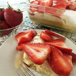 Strawberry Poke Cake with Vanilla Pudding