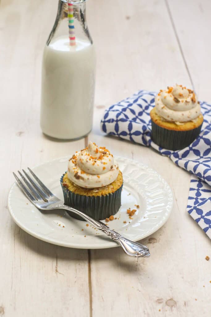 Butterfinger cupcakes and milk.