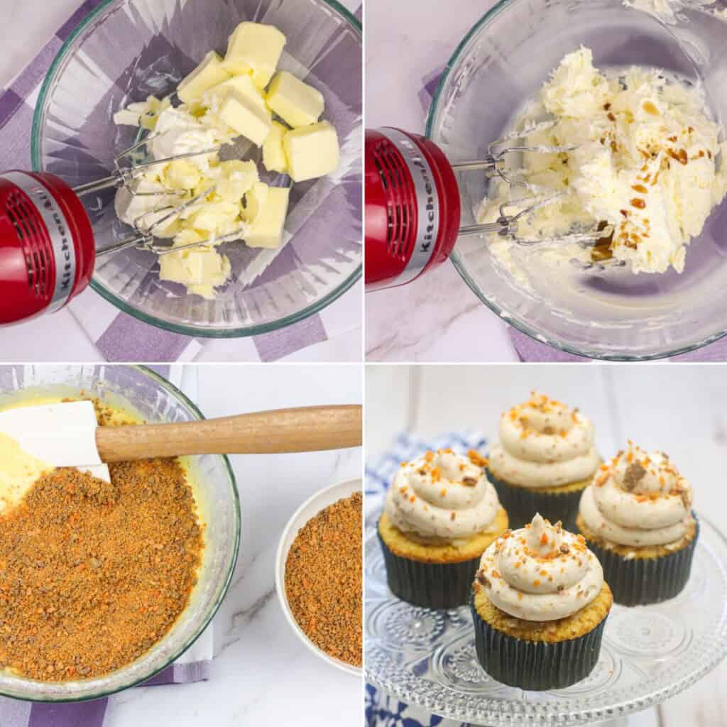 Mixing the butterfinger cupcakes and make the frosting.