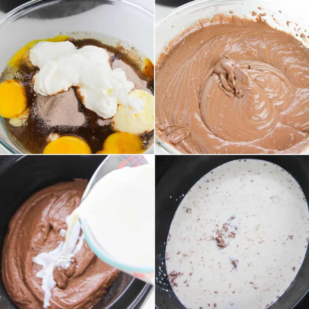 Mixing the ingredients in the slow cooker.