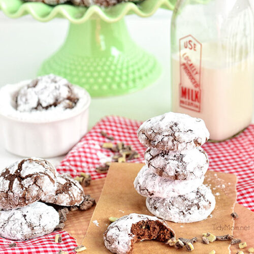 Soft and airy chocolate crinkle cookies with Andes mint chunks