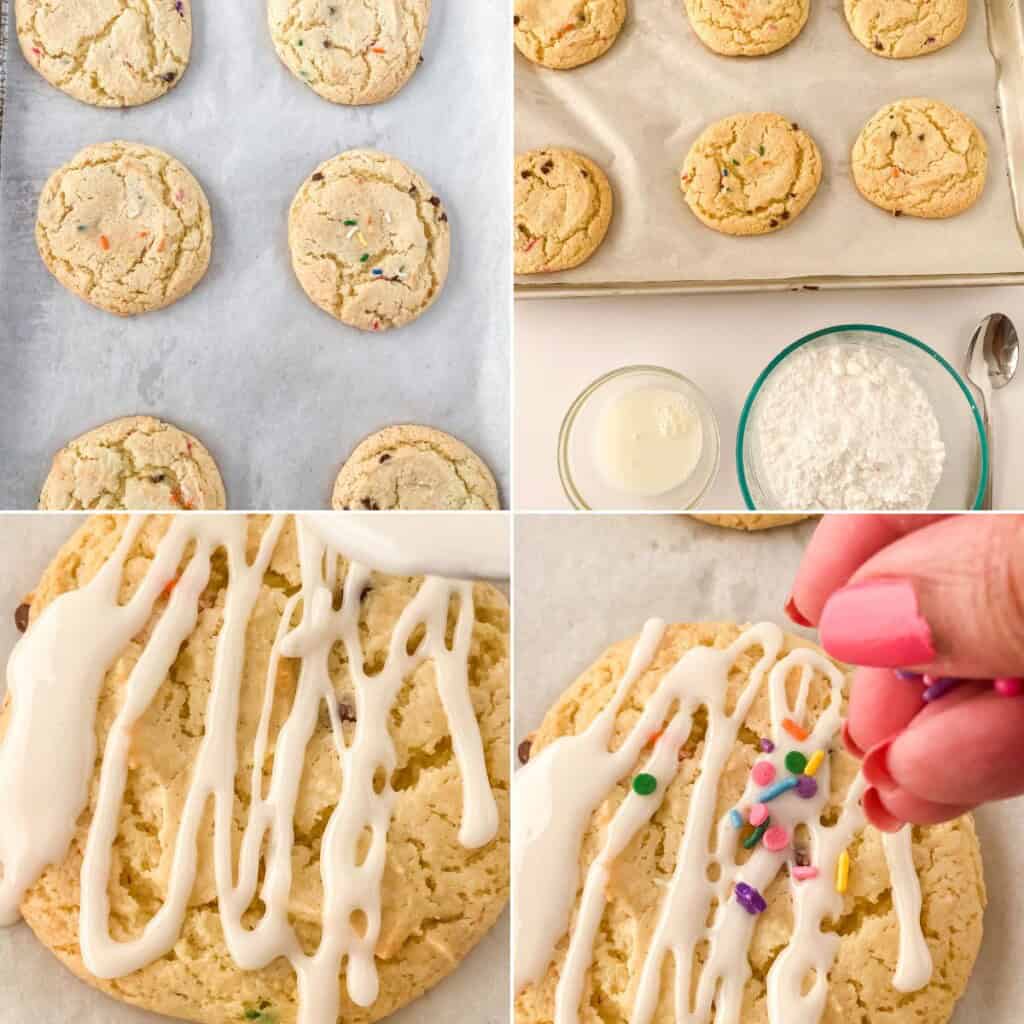 Mixing the funfetti cookies and add icing.