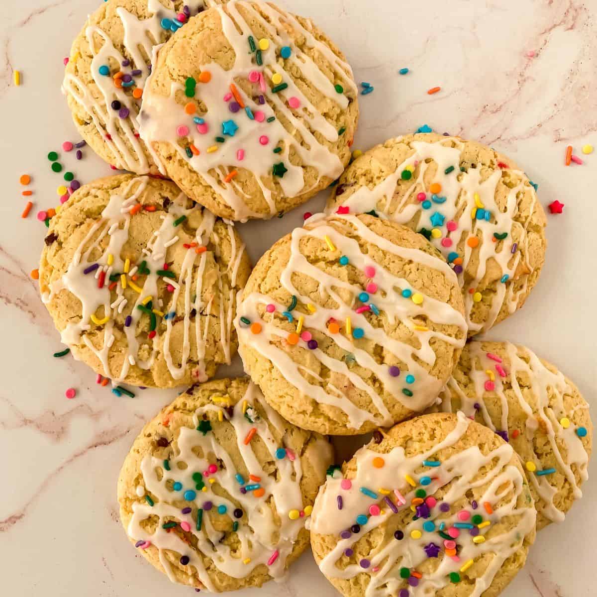 A stack of funfetti cookies.