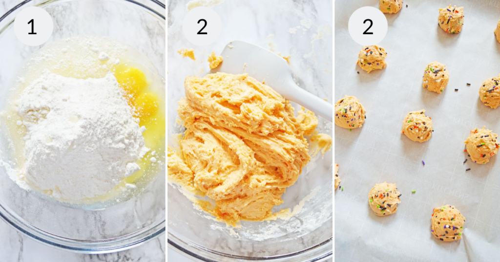 a collage of 3 images showing how to make the best monster cookies dough.