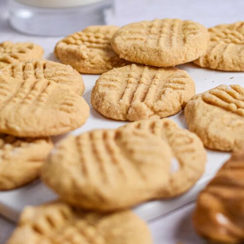Peanut butter cookies with fork indentations