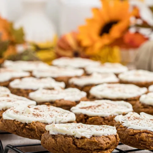 Pumpkin spice cookies with sweet cream cheese icing