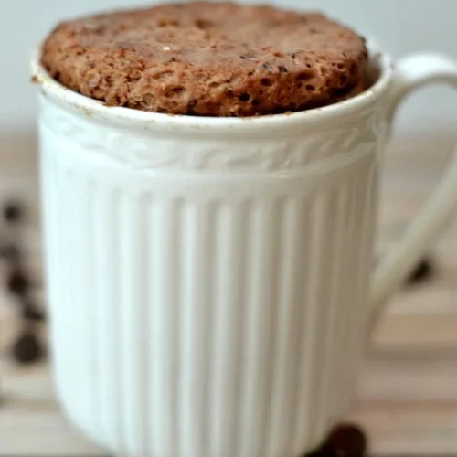 Fluffy protein brownie in a mug