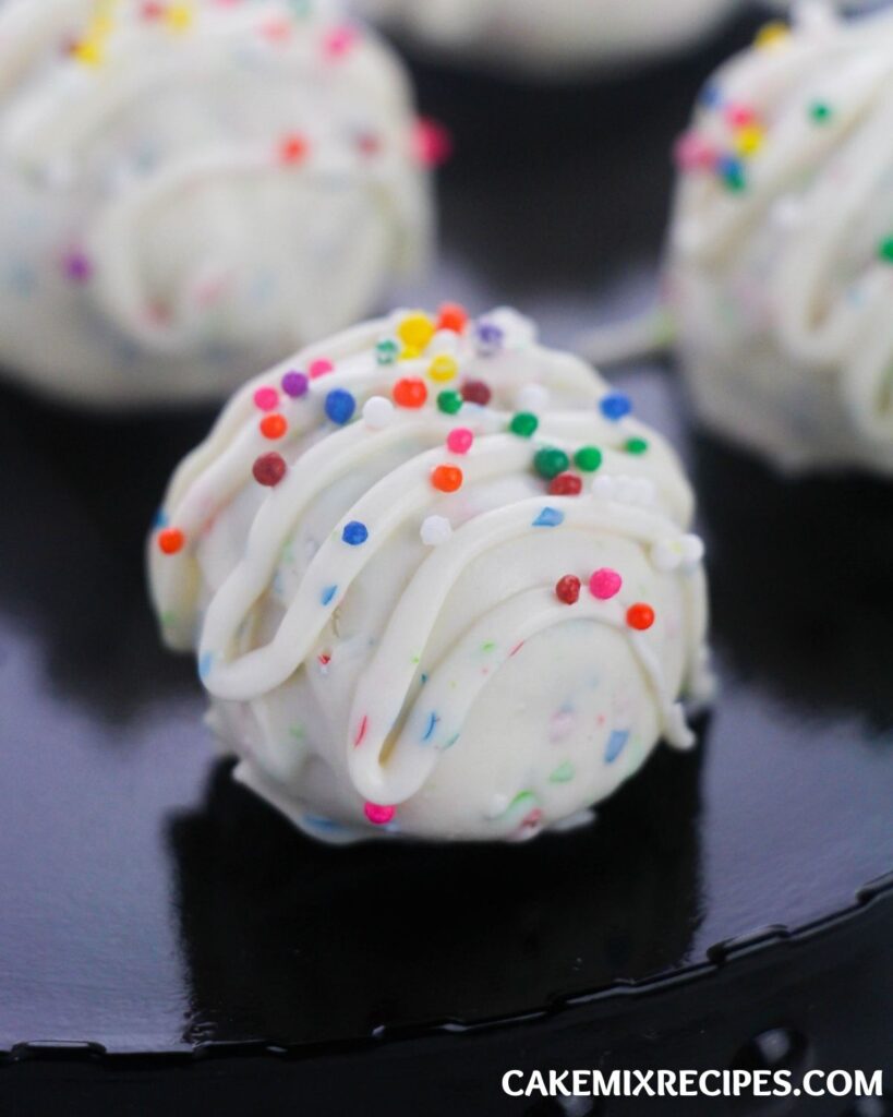 Sugar Cookie Truffles with funfetti sprinkles on top.