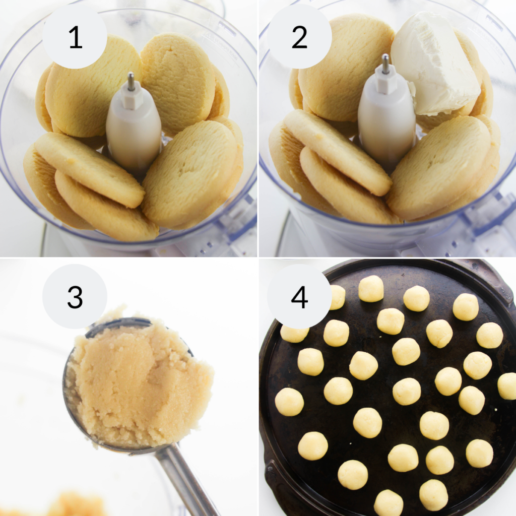 a collage of 4 images showing how to make sugar cookies into a dough