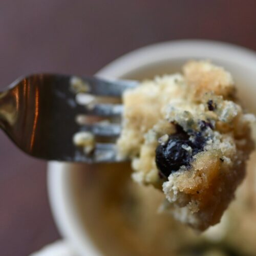 Blueberry pancake in a mug