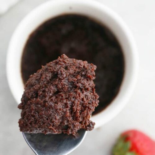 Fluffy and moist brownie in a mug