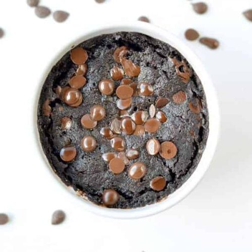Vegan mug brownie with warm chocolate chips