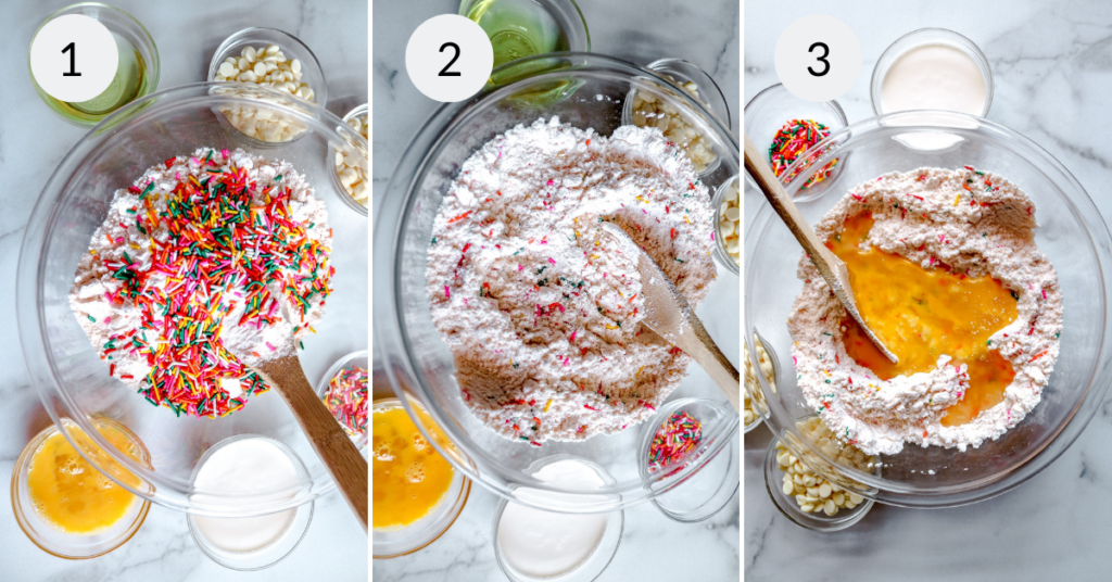 a collage of 3 images showing how to make the batter for an easy blondies recipe.