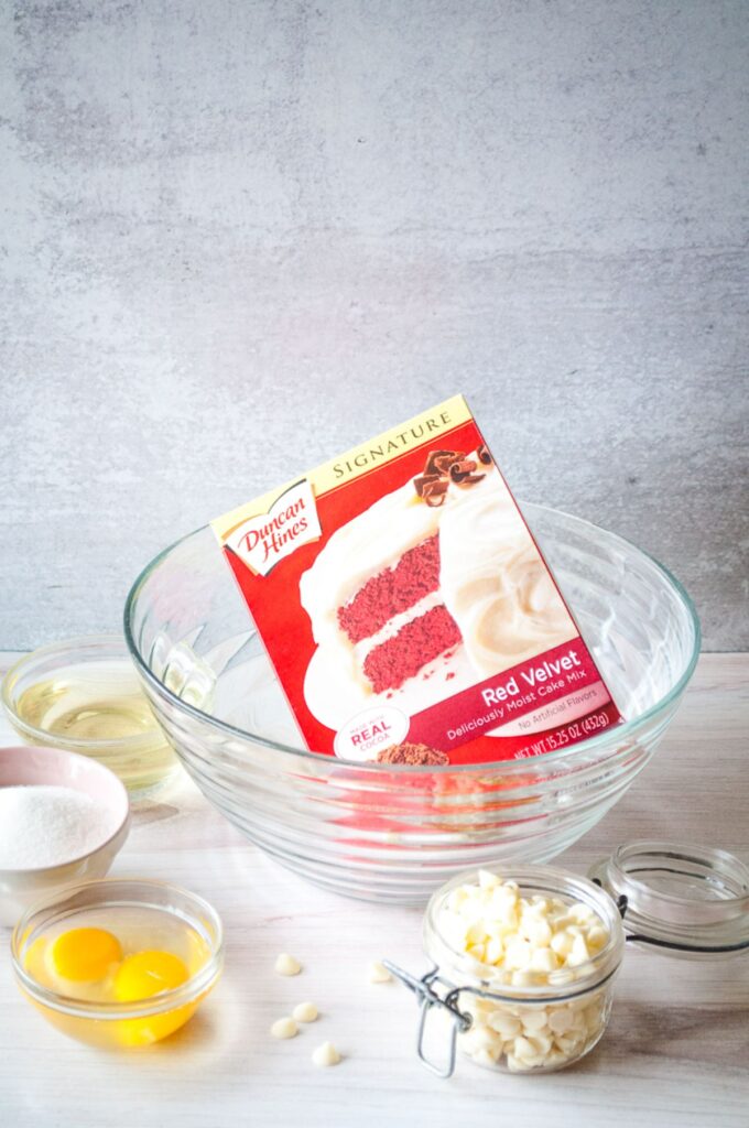 Easy Red Velvet Cake Mix Cookies ingredients.