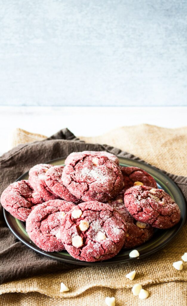Easy Red Velvet Cake Mix Cookies on a plate.
