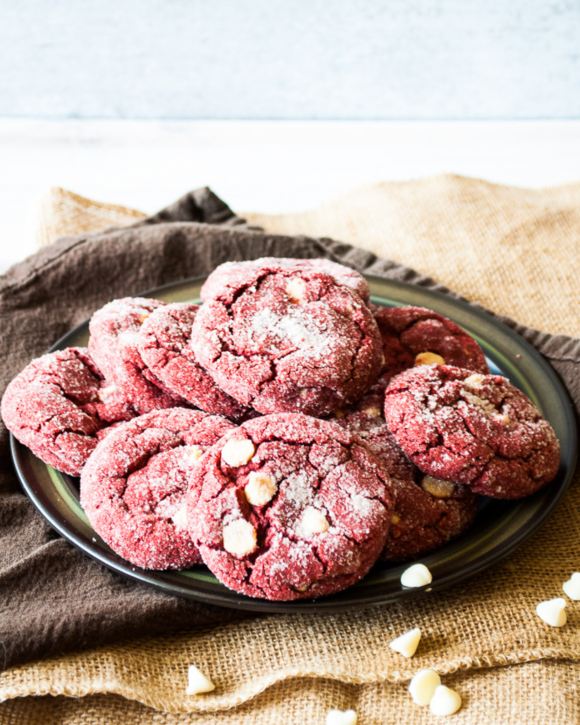 Easy Red Velvet Cake Mix Cookies on a plate.