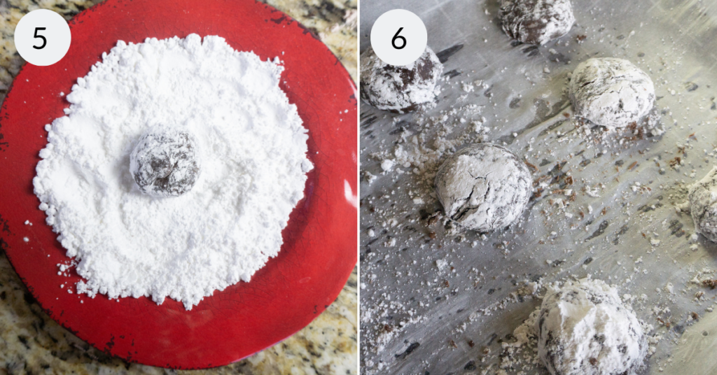 a collage of 2 images showing how to add the sugar to the brownie cake cookies.