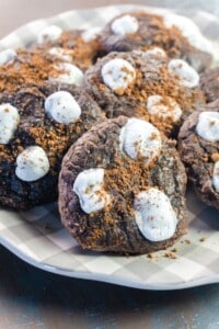 Delicious hot cocoa cookies on a white plate.