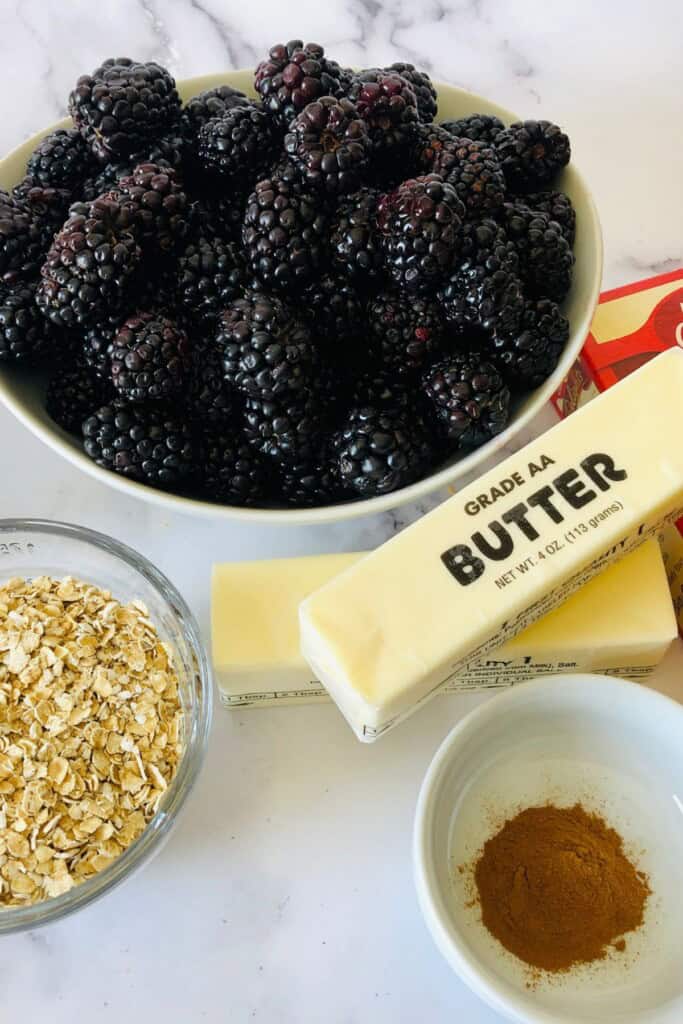 The fruit and ingredients need to make the recipe.