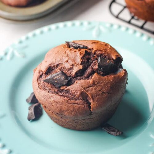 chocolate pumpkin muffin on a dish