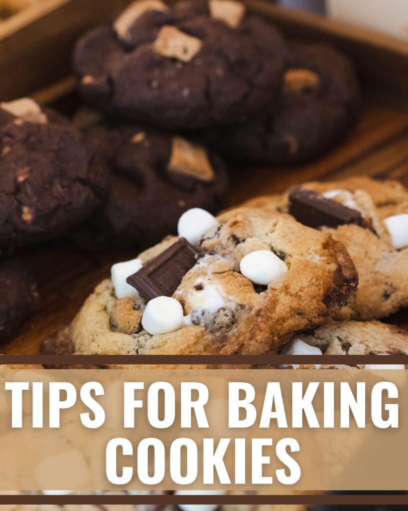 2 different kind of cookies with title text Tips For Baking Cookies.