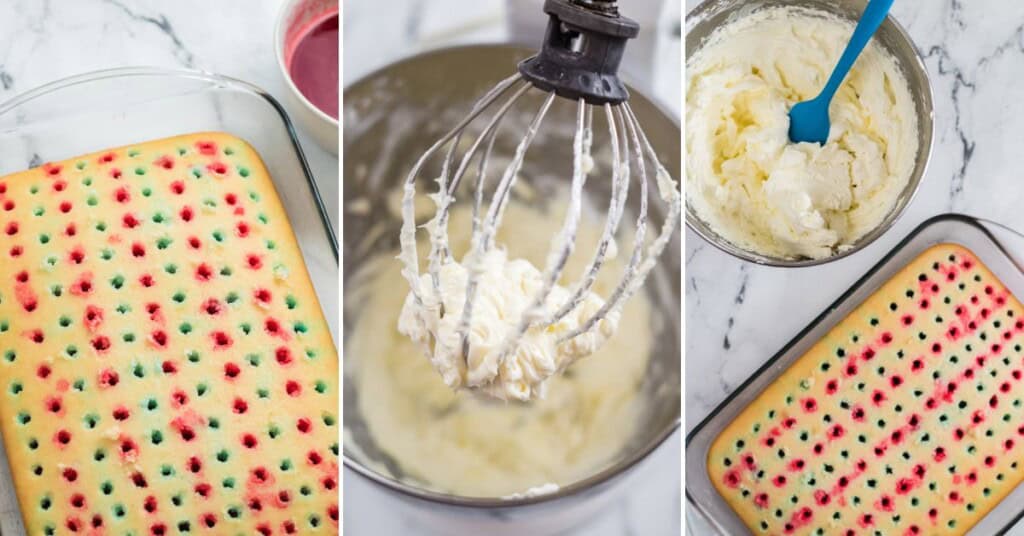 Preparing the topping and frosting the cake.