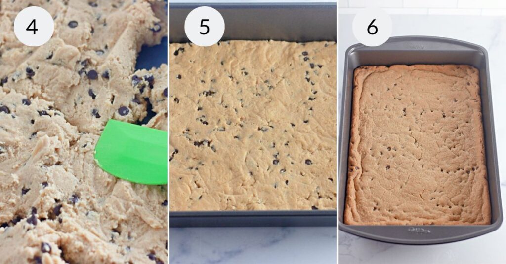 a collage of three images showing how to make the Peanut Butter Cookie Bars.
