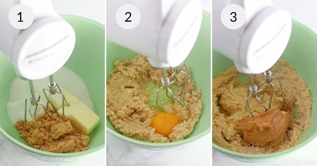 a collage of three images showing how to make the peanut butter dough.