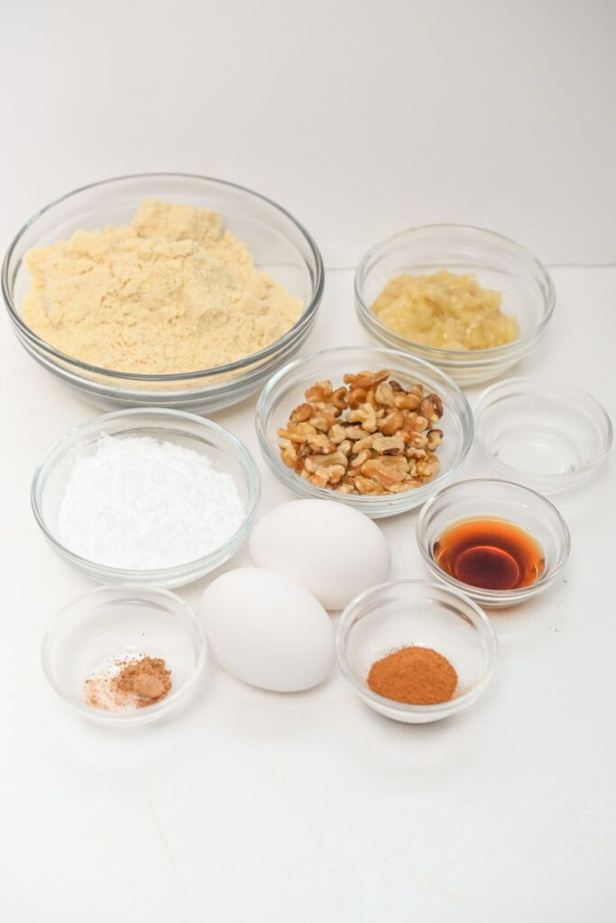 ingredients for making almond flour banana nut muffins.