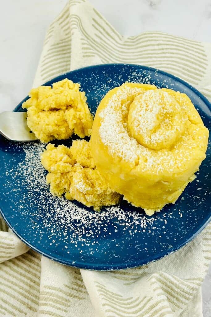 A plate of the dessert on a fork.