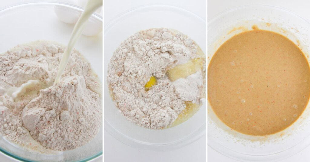 Mixing the ingredients in a large bowl with a mixer.