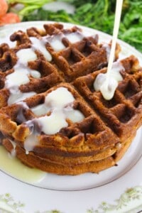 Icing on a carrot cake waffle.