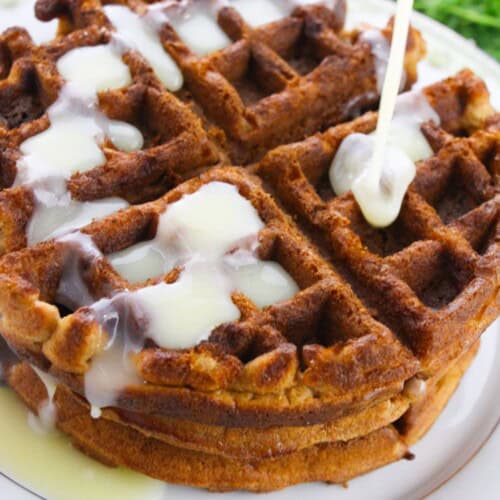 Icing on a carrot cake waffle.