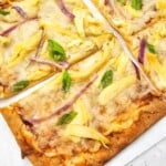 A crunchy square of the flatbread pizza.