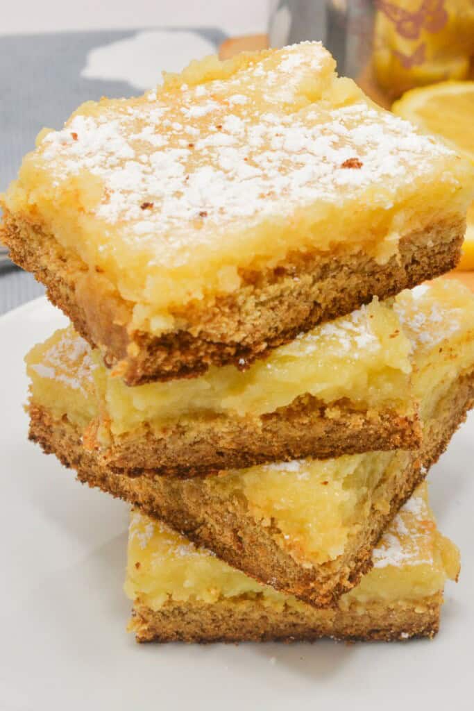 A stack of the dessert on a dish.