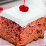 A slice of the cherry almond cake.