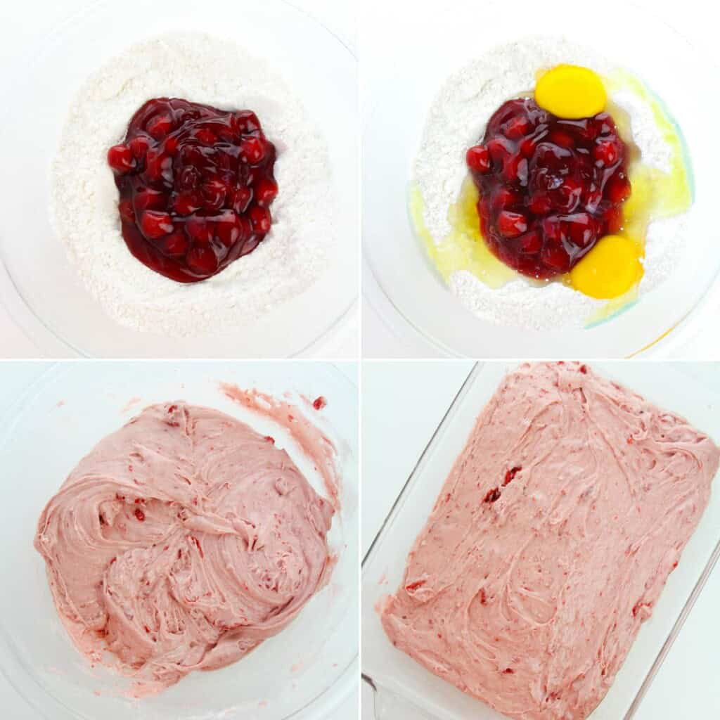 Mixing the cake batter and getting ready to bake.