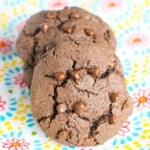 A stack of the chocolate stuffed cookies on a festive plate.