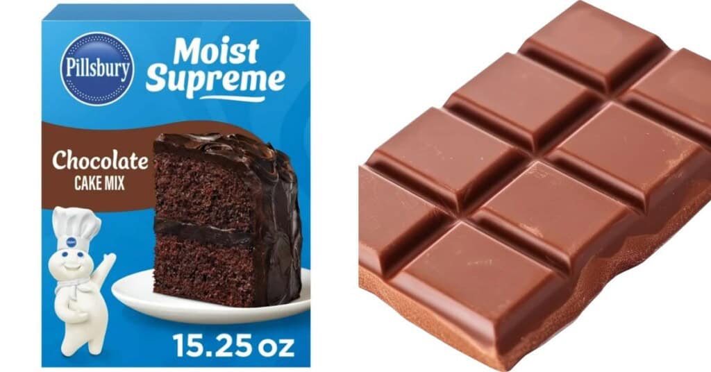 A box of the mix and a candy bar to make the dessert.