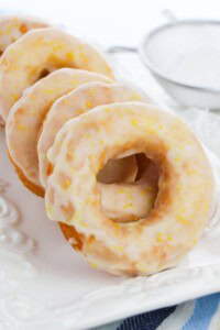 A stack of the lemon glazed biscuit donuts.