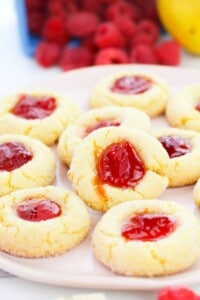 The finished lemon cookies with raspberry filling.