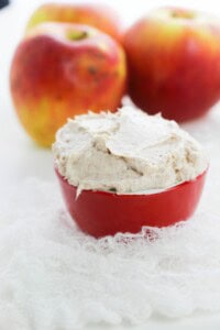 Apples spread with the cream cheese spread on top.