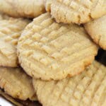Cake mix peanut butter cookies on a white plate.