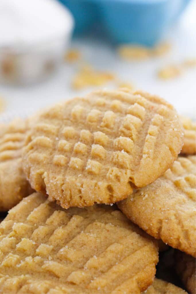 A stack of cake mix peanut butter cookies.