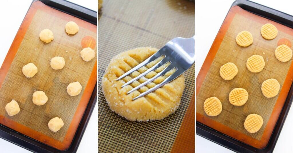 Laying the cookies on a baking sheet and making the cross hatch pattern.